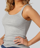 Damestop van bamboe in grijs met brede bandjes