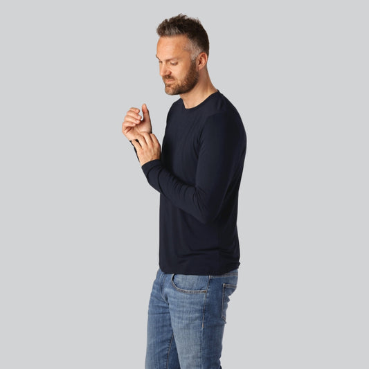 Bamboe T-shirt met lange mouwen in marineblauw voor heren