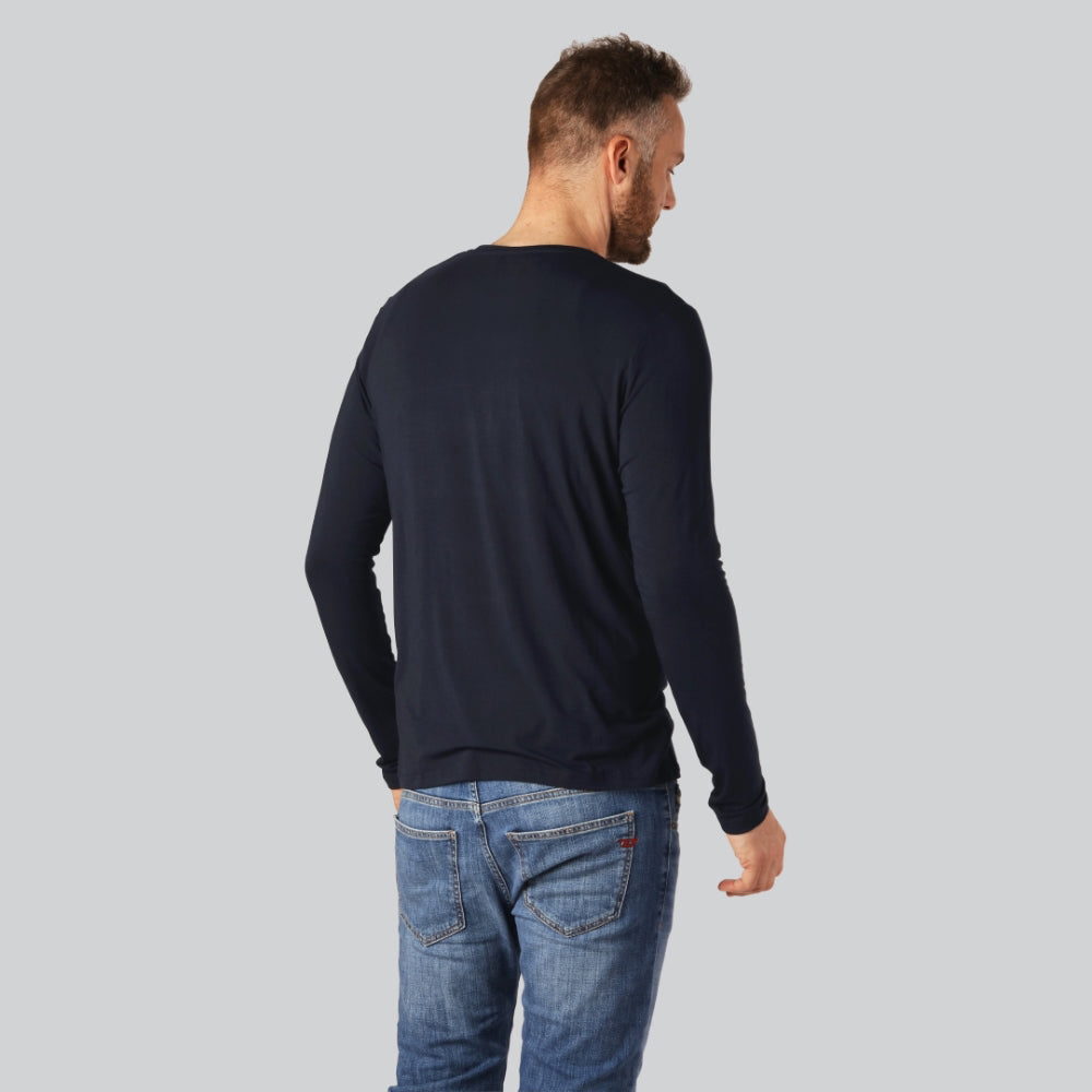 Bamboe T-shirt met lange mouwen in marineblauw voor heren