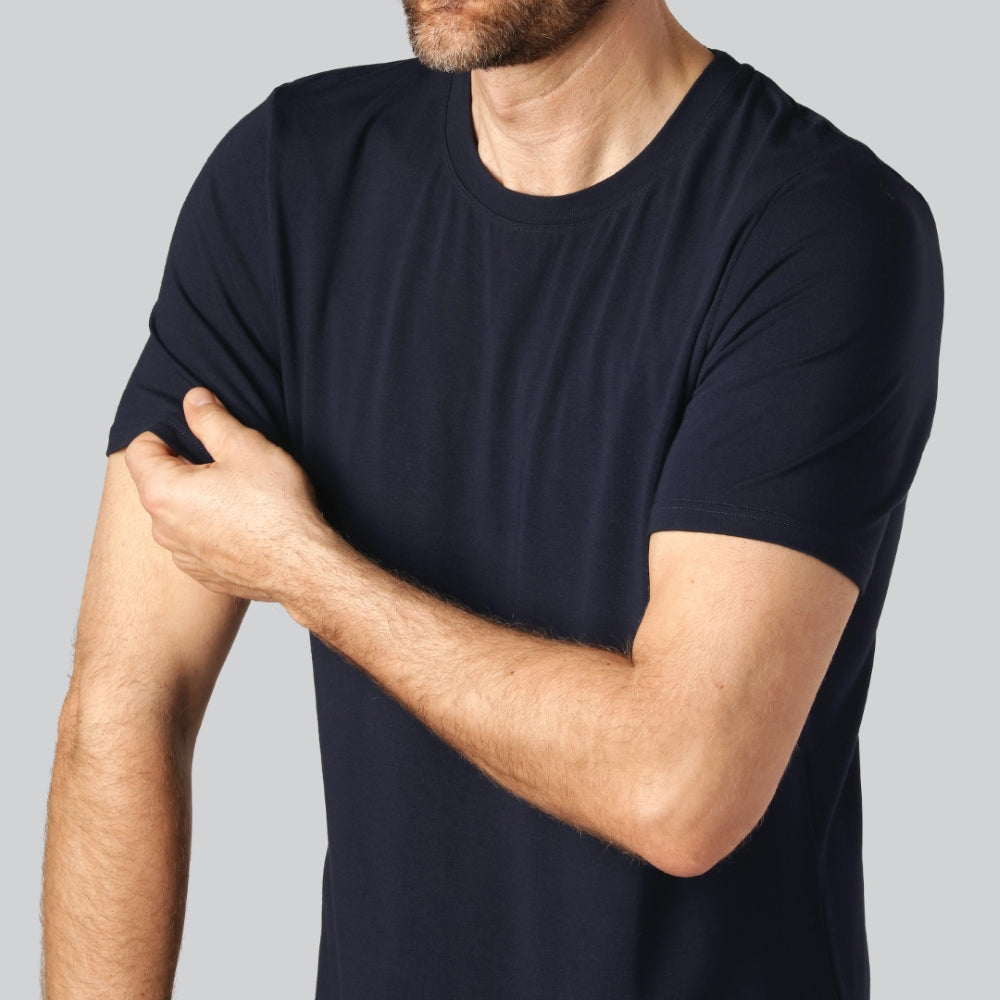 Bamboe T-shirt met ronde hals in marineblauw voor heren