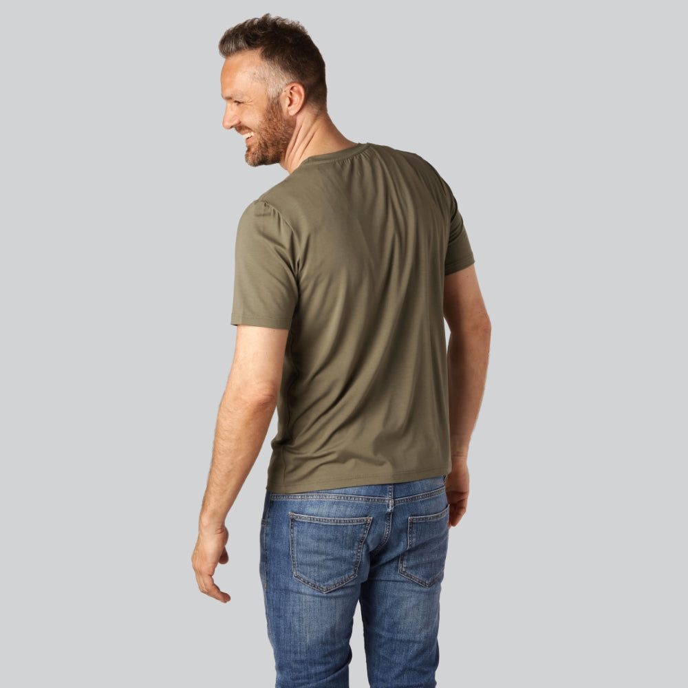 Bamboe T-shirt met ronde hals in olijfgroen voor heren