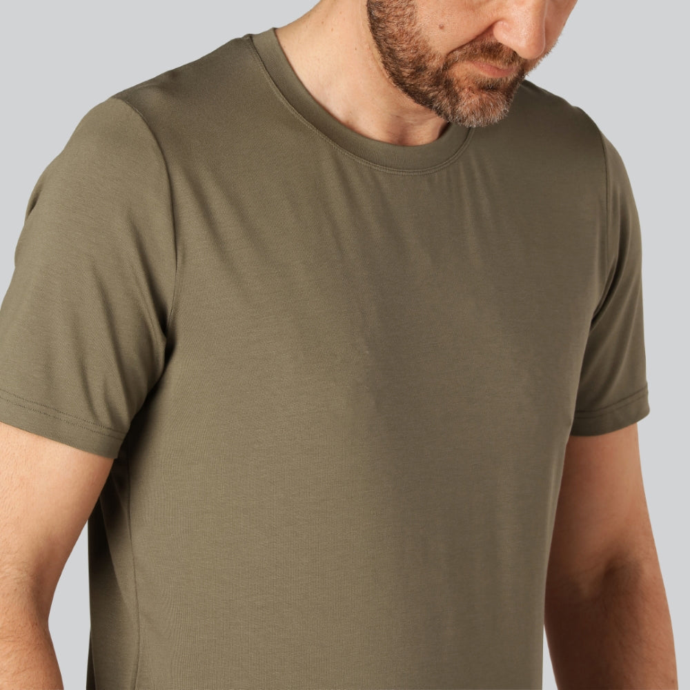 Bamboe T-shirt met ronde hals in olijfgroen voor heren