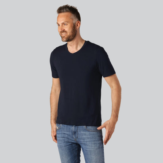 Bamboe T-shirt met V-hals in marineblauw voor heren