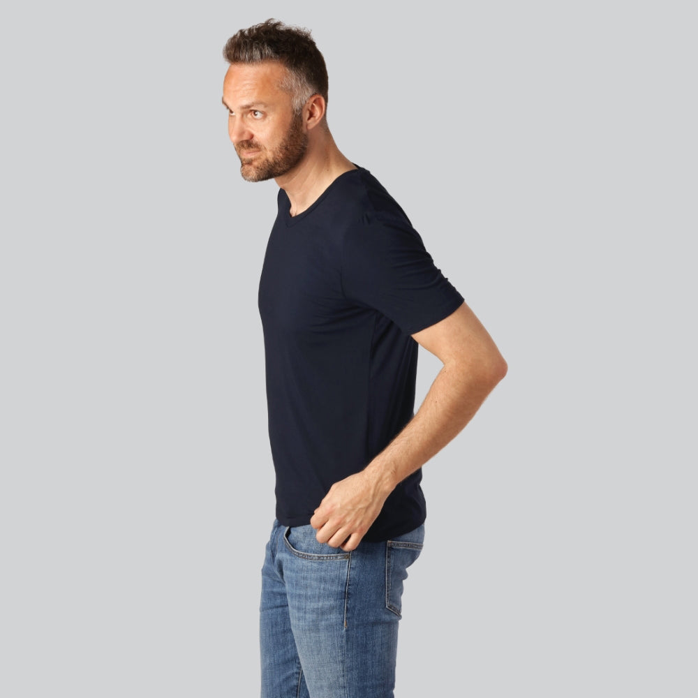 Bamboe T-shirt met V-hals in marineblauw voor heren