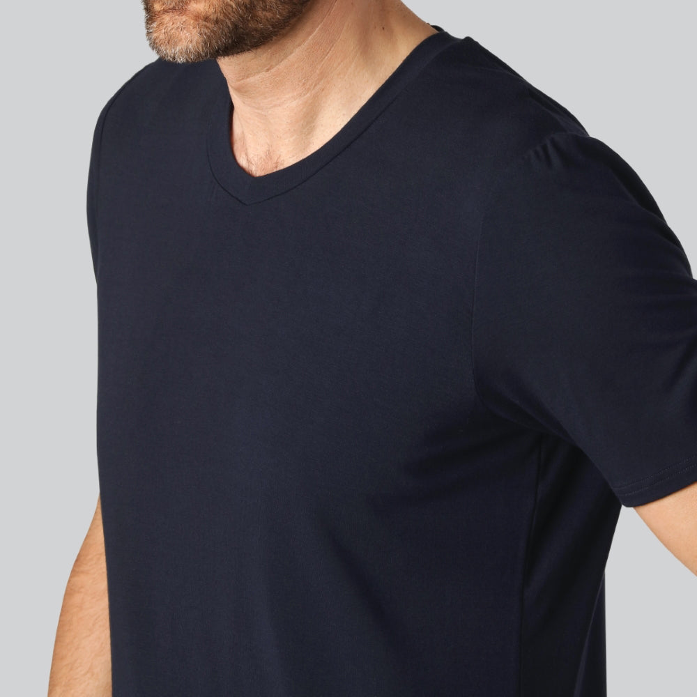 Bamboe T-shirt met V-hals in marineblauw voor heren