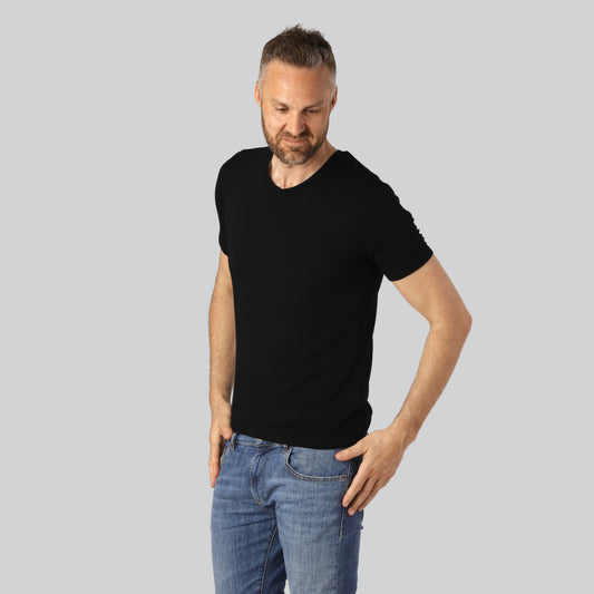 Bamboe T-shirt met V-hals in zwart voor heren