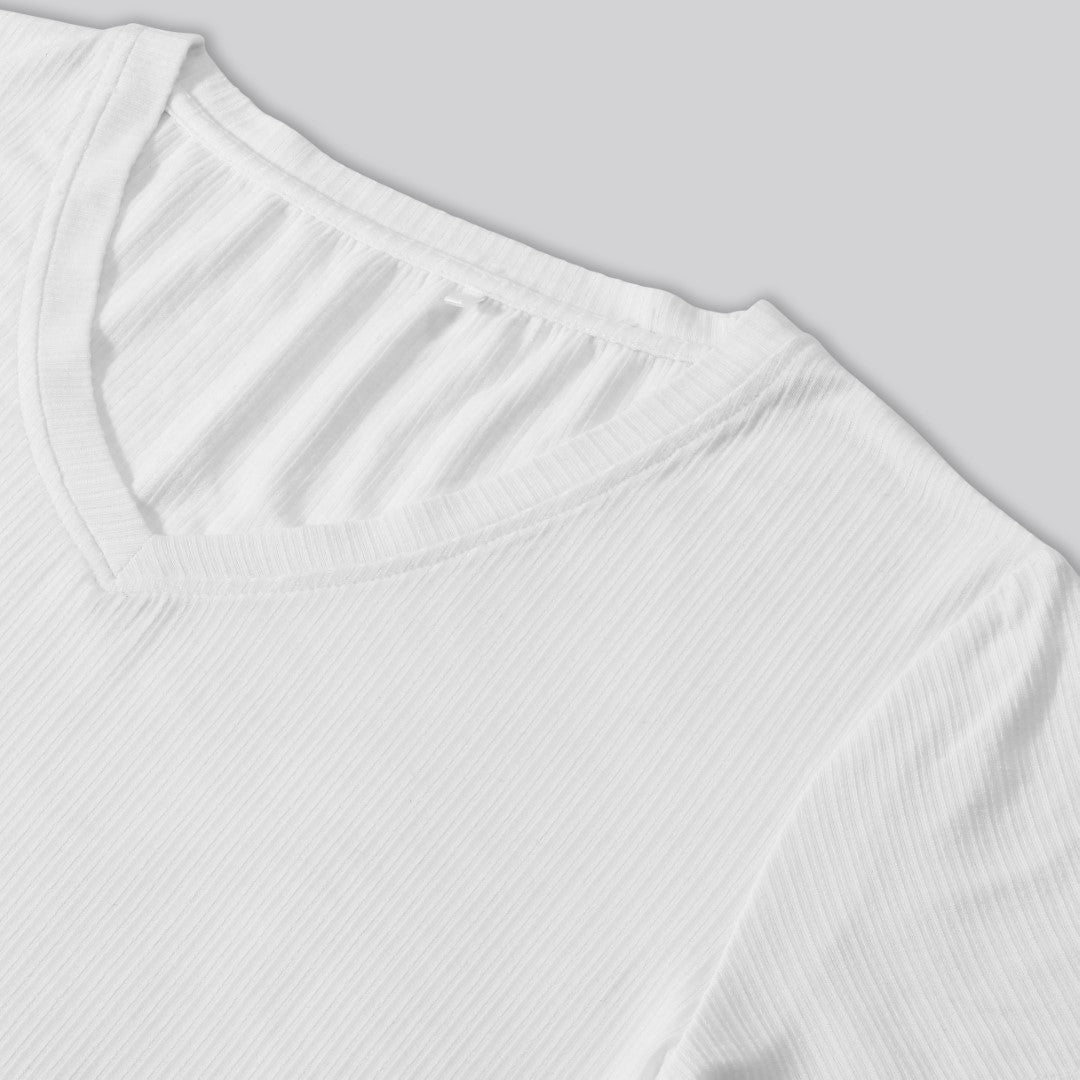 Bambus t-shirt v-hals ribbet i hvid til damer