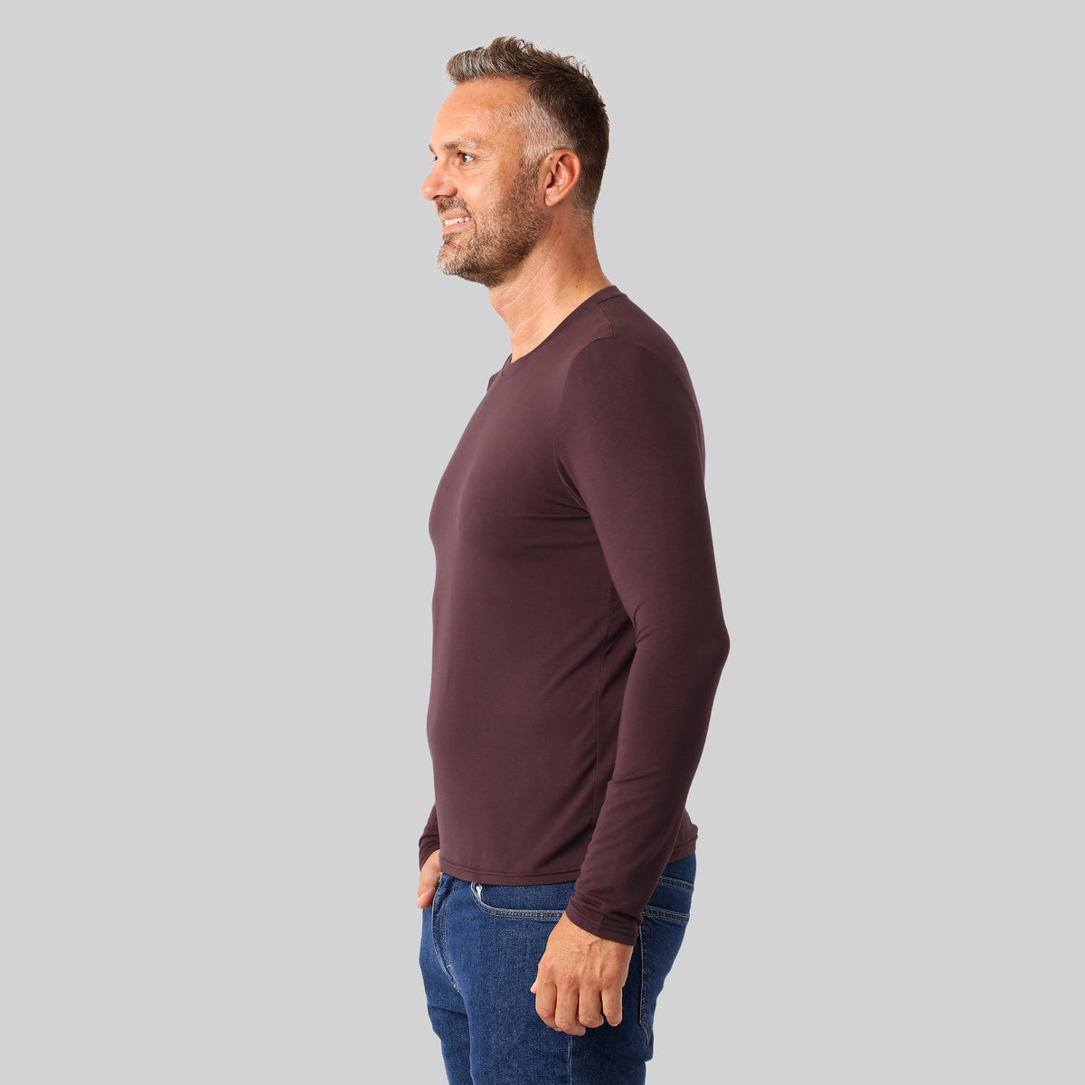 Bambuni bambus langærmet t-shirt bordeaux mænd