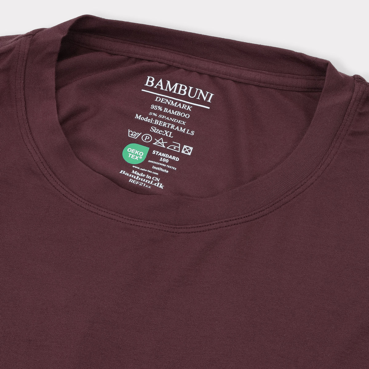 Bambuni bambus langærmet t-shirt bordeaux mænd carelabel