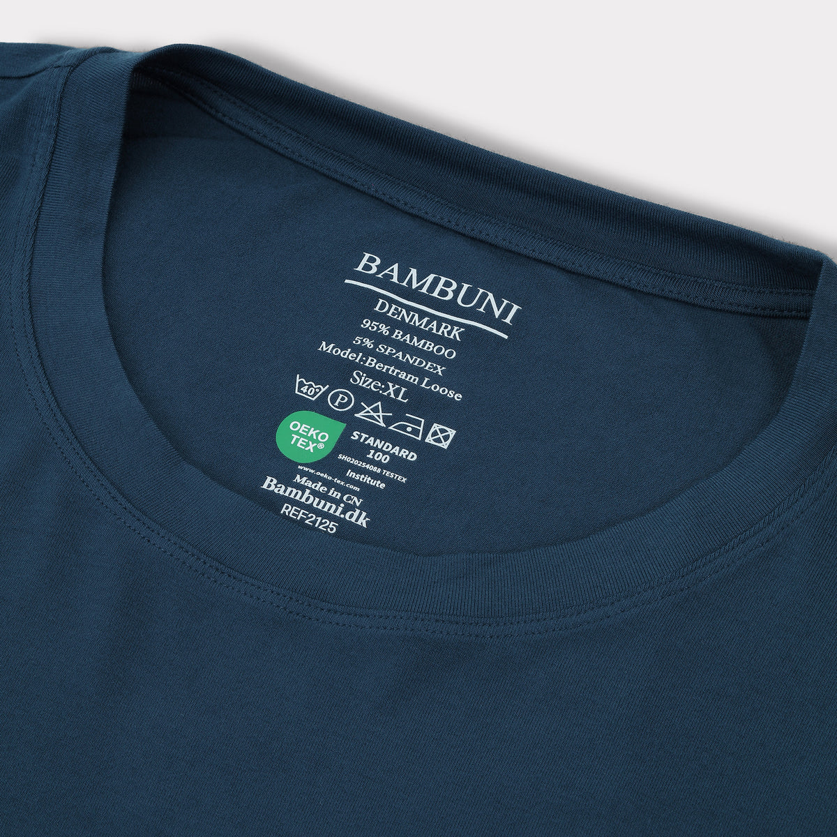 Bambuni bambus oversize t-shirt petroleumsblå mand carelabel