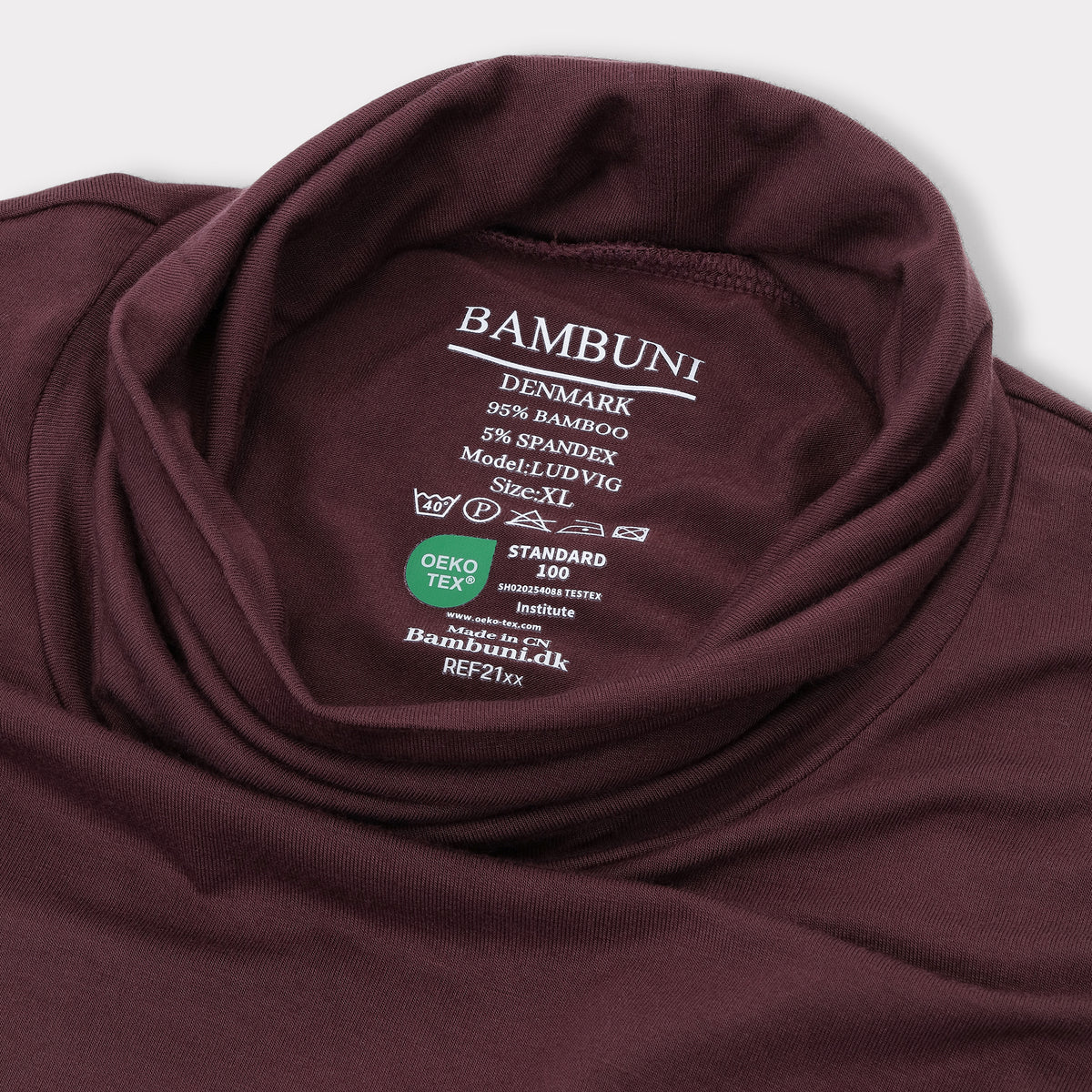 Bambuni bambus rullekrave bordeaux mænd carelabel
