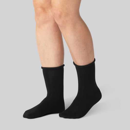 Bamboe sokken met opgerolde rand in zwart voor dames