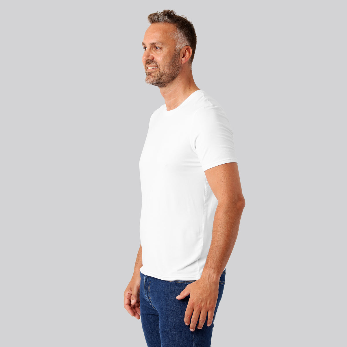 Bambuni bambus t-shirt o-hals hvid mænd