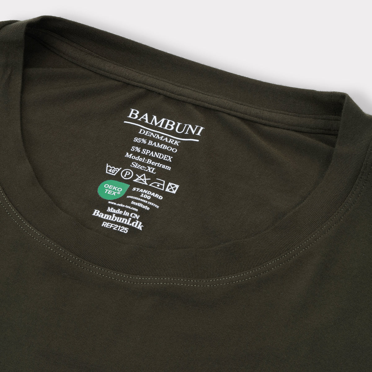 Bambuni bambus t-shirt o-hals mørkegrøn mænd carelabel