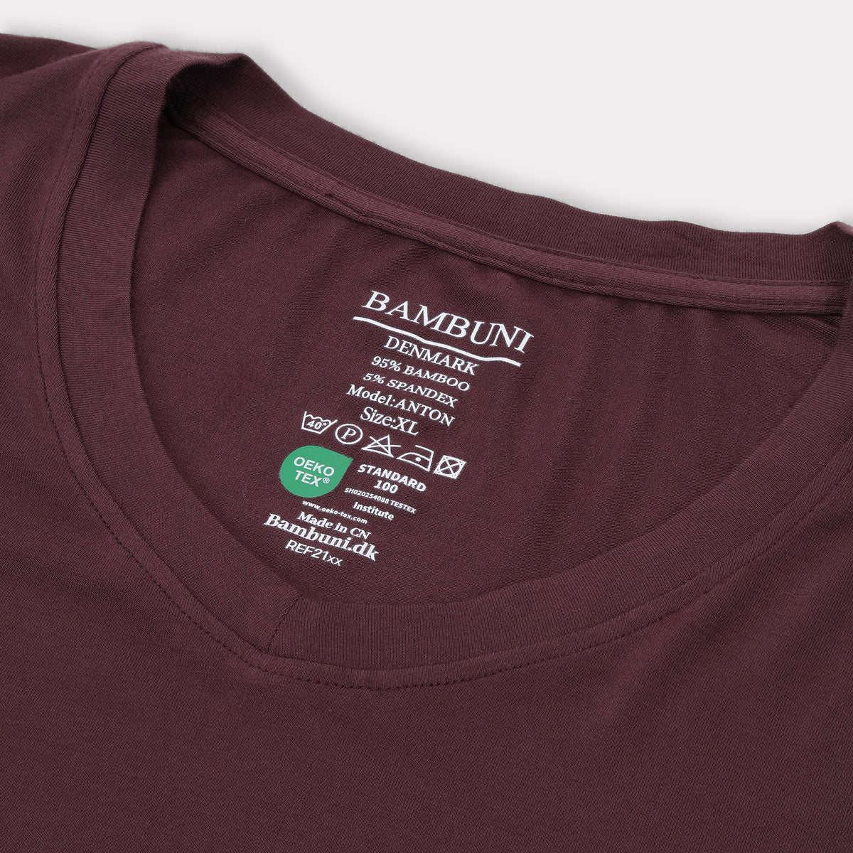 Bambuni bambus t-shirt v-hals bordeaux mænd carelabel