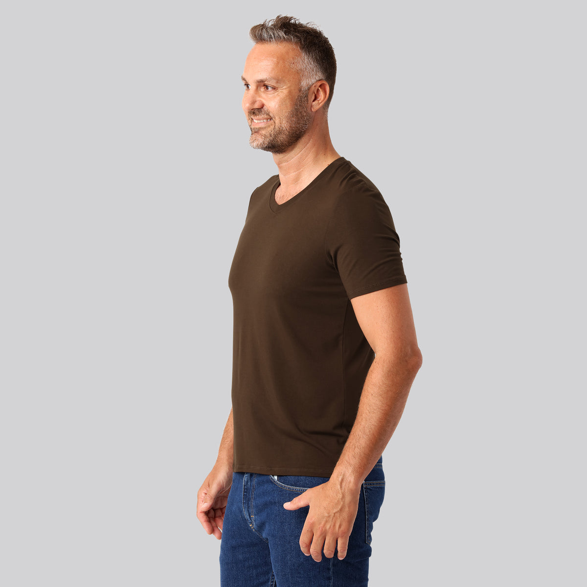 Bambuni bambus t-shirt v-hals brun mænd