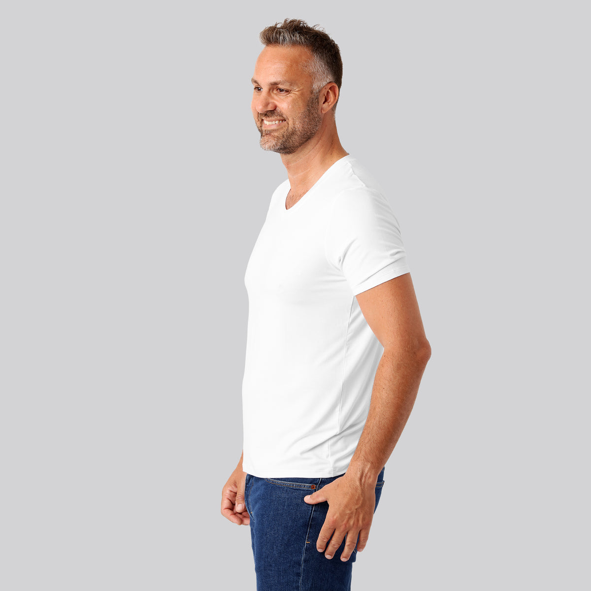 Bambuni bambus t-shirt v-hals hvid mænd