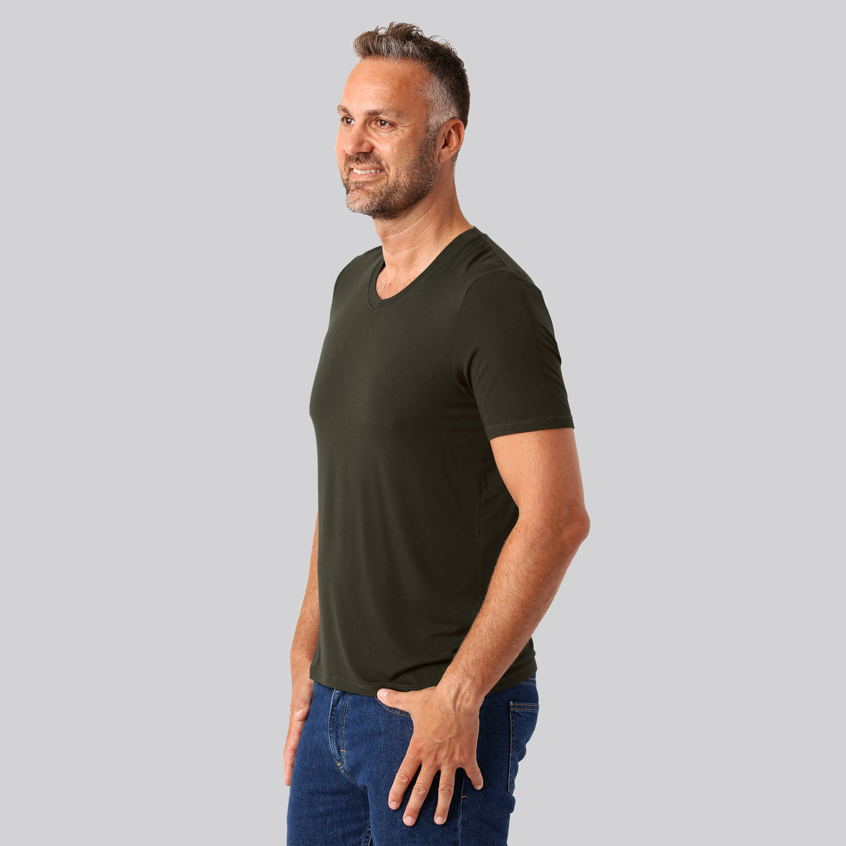 Bambuni bambus t-shirt v-hals mørkegrøn mænd