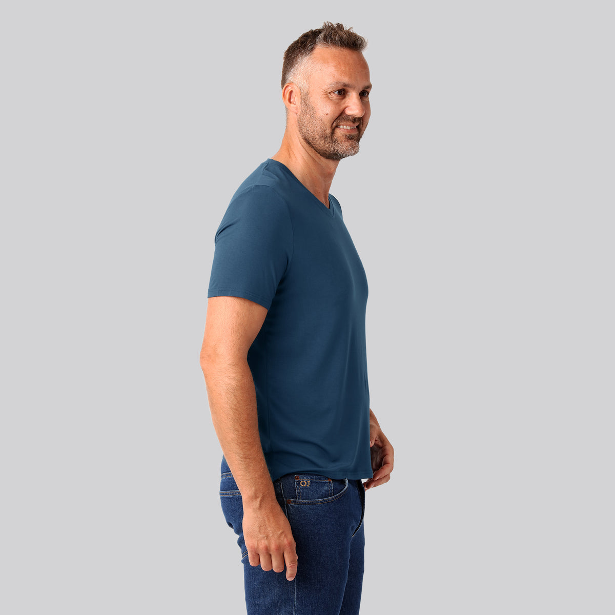 Bambuni bambus t-shirt v-hals petroleumsblå mænd