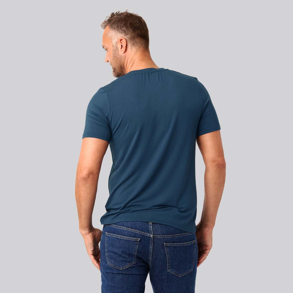 Bambuni bambus t-shirt v-hals petroleumsblå mand