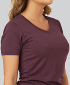 Bamboe T-shirt met V-hals in bordeauxrood voor dames