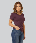 Bamboe T-shirt met V-hals in bordeauxrood voor dames