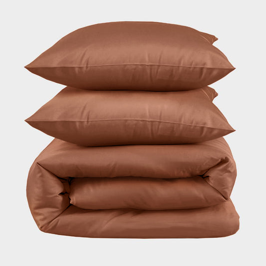 Bamboe tweepersoonsbedlinnen in een warme oranje tint van Bambuni