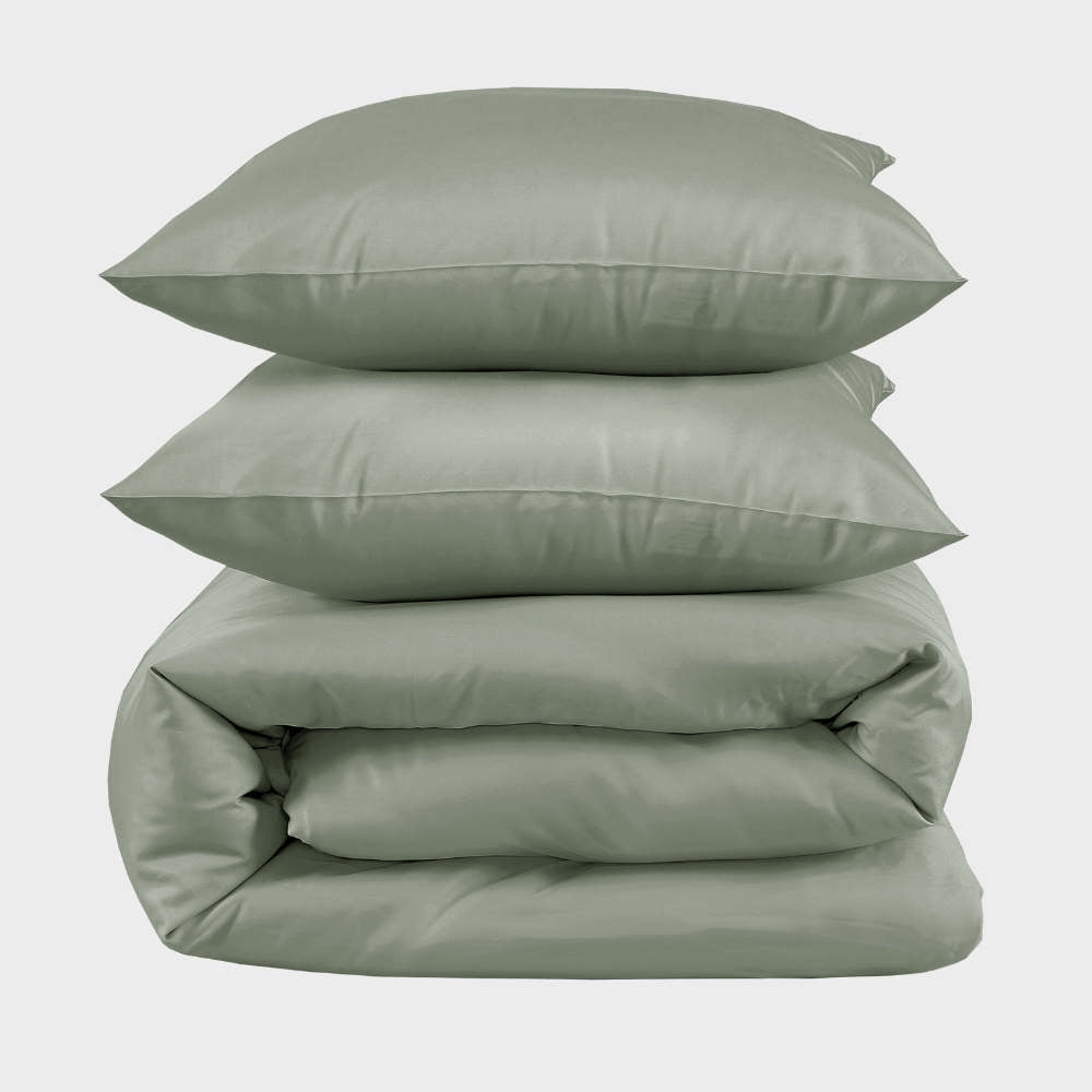 Bamboe tweepersoonsbedlinnen in olijfgroen van Bambuni