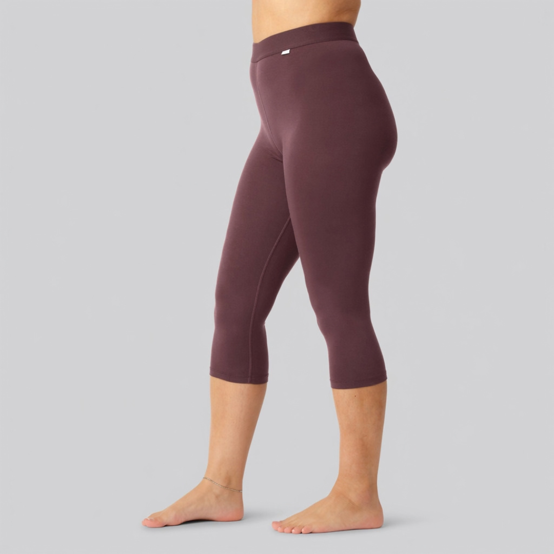 Bambus 3/4 leggings i bordeaux  m. bordeaux elastik damer