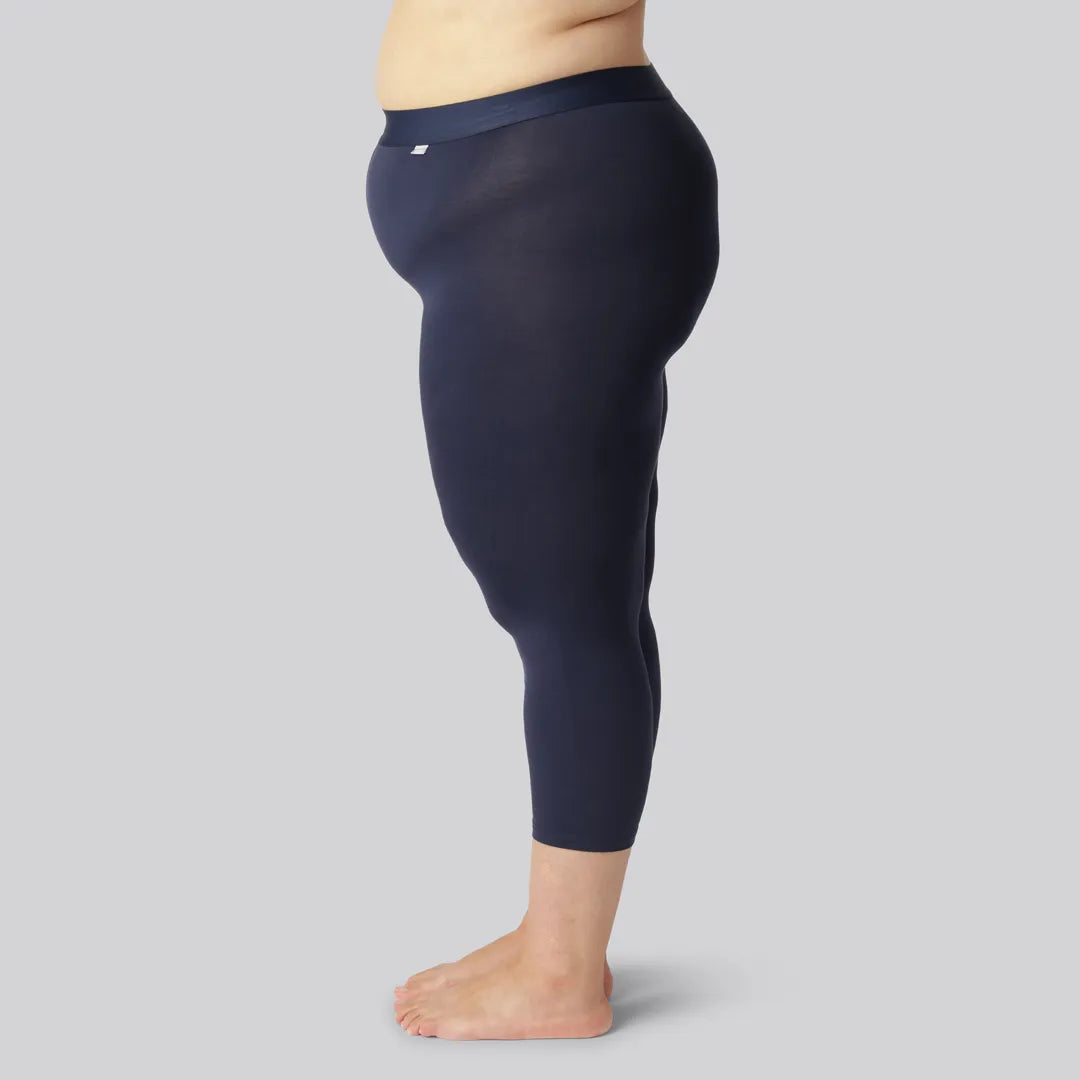 Bamboe 3/4 legging in marineblauw met marineblauwe elastische band voor dames