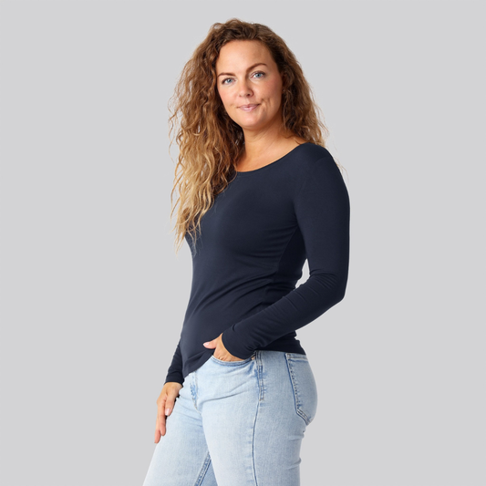 Bambus langærmet t-shirt i navy damer