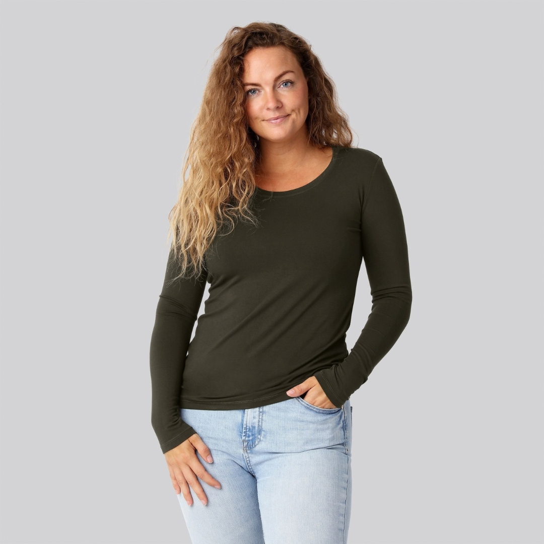Bambus langærmet t-shirt mørkegrøn damer