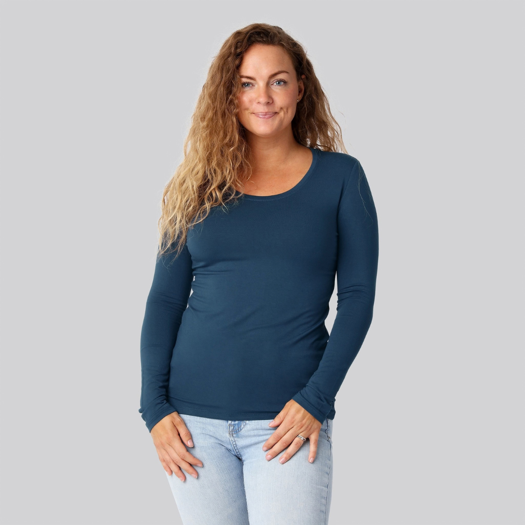 Bambus langærmet t-shirt petroleumsblå damer