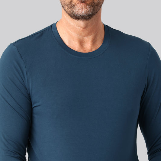 Bambus langærmet t-shirt petroleumsblå mand