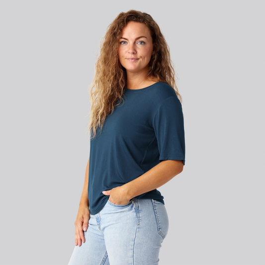 Bambus oversize t-shirt i petroleumsblå damer