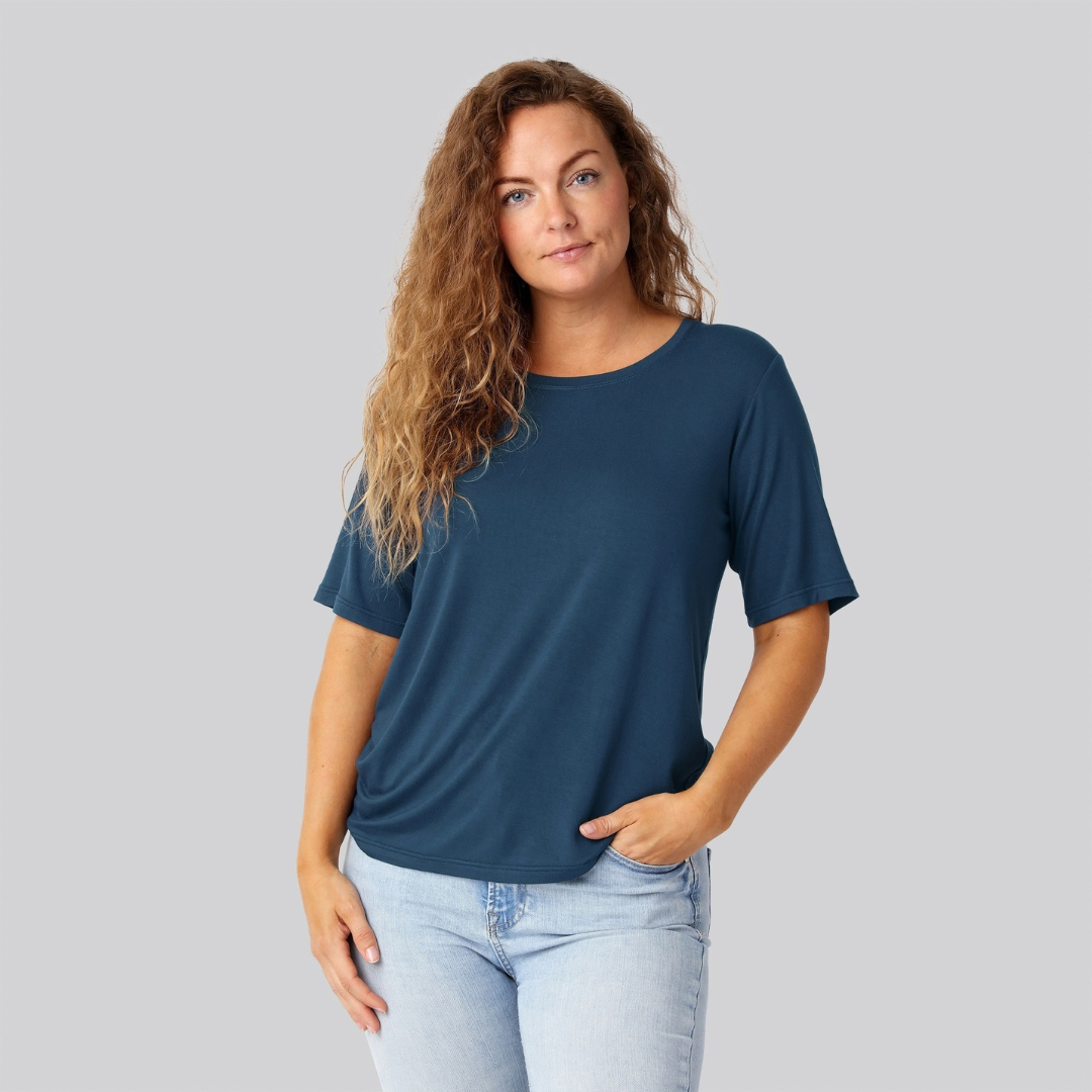 Bambus oversize t-shirt petroleumsblå damer