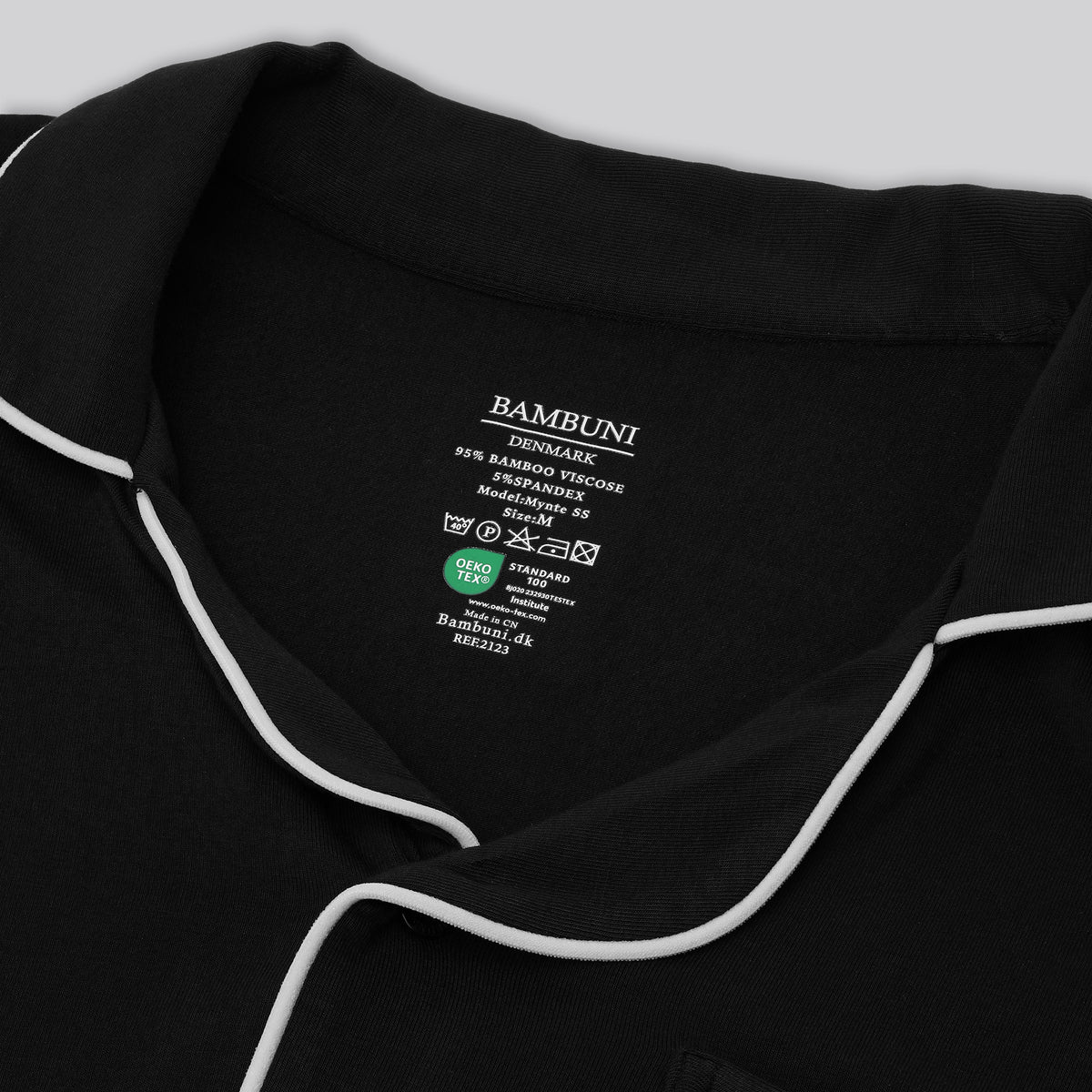Bambus pyjamas sæt kort i sort til damer carelabel