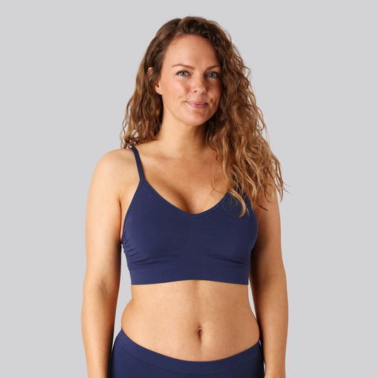 Bambus seamless bh m. smal strop i navy til damer