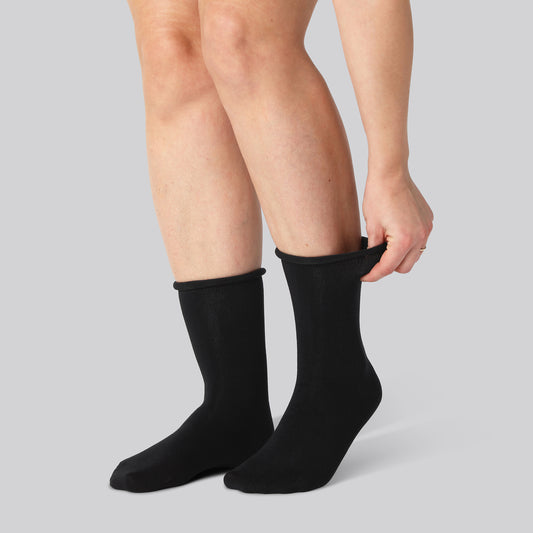 Bamboe sokken met opgerolde rand in zwart voor dames