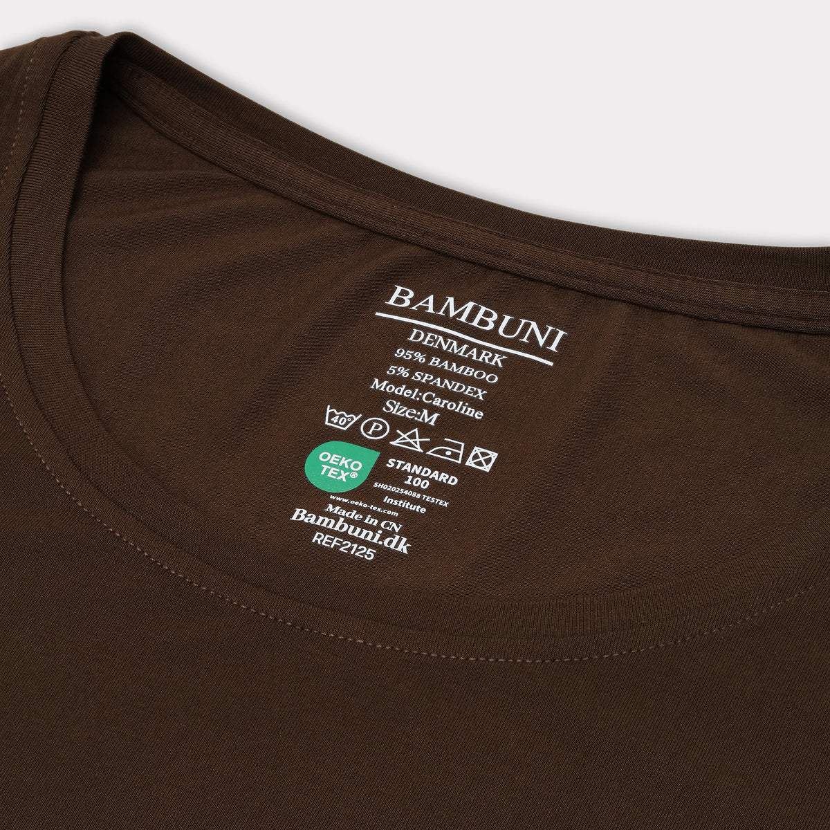 Bambus t-shirt o-hals i brun carelabel
