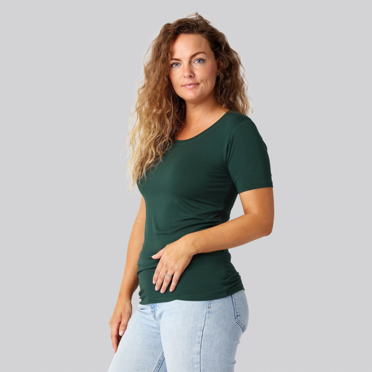 Bambus t-shirt o-hals i grøn damer