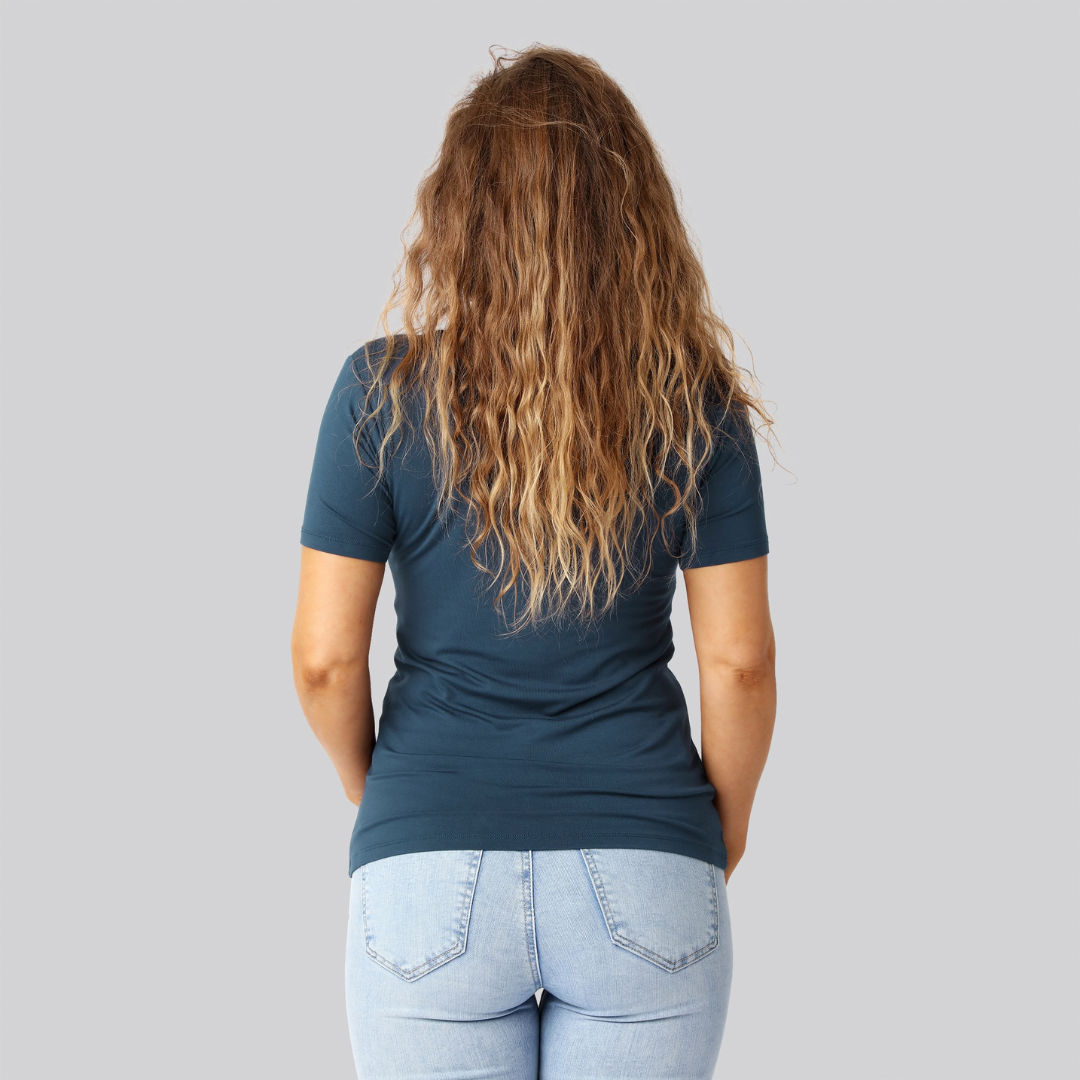Bambus t-shirt o-hals i petroleumsblå til damer