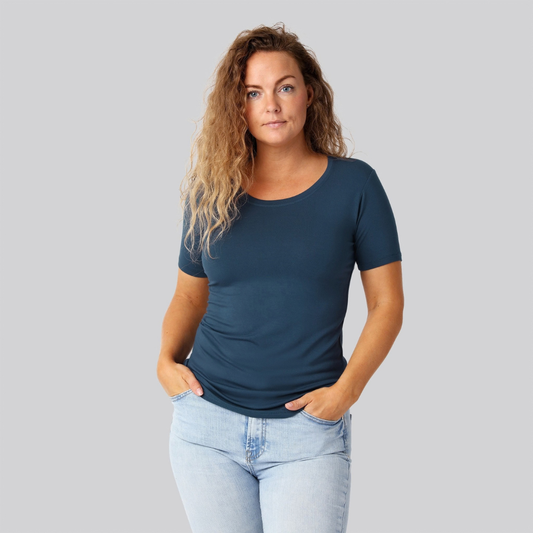 Bambus t-shirt o-hals petroleumsblå damer