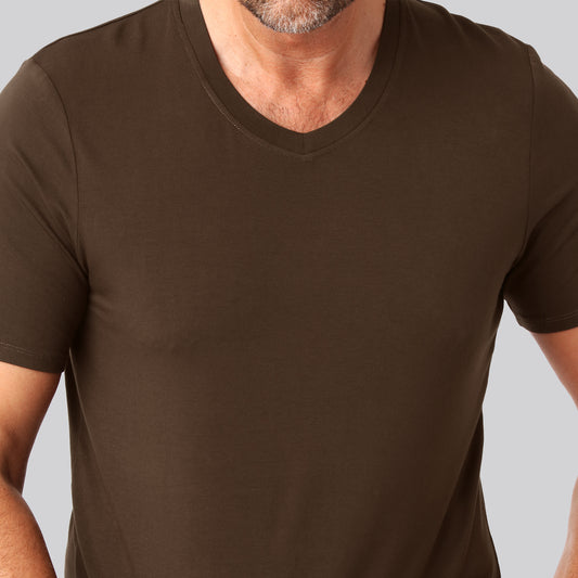 Bambus t-shirt v-hals brun mand