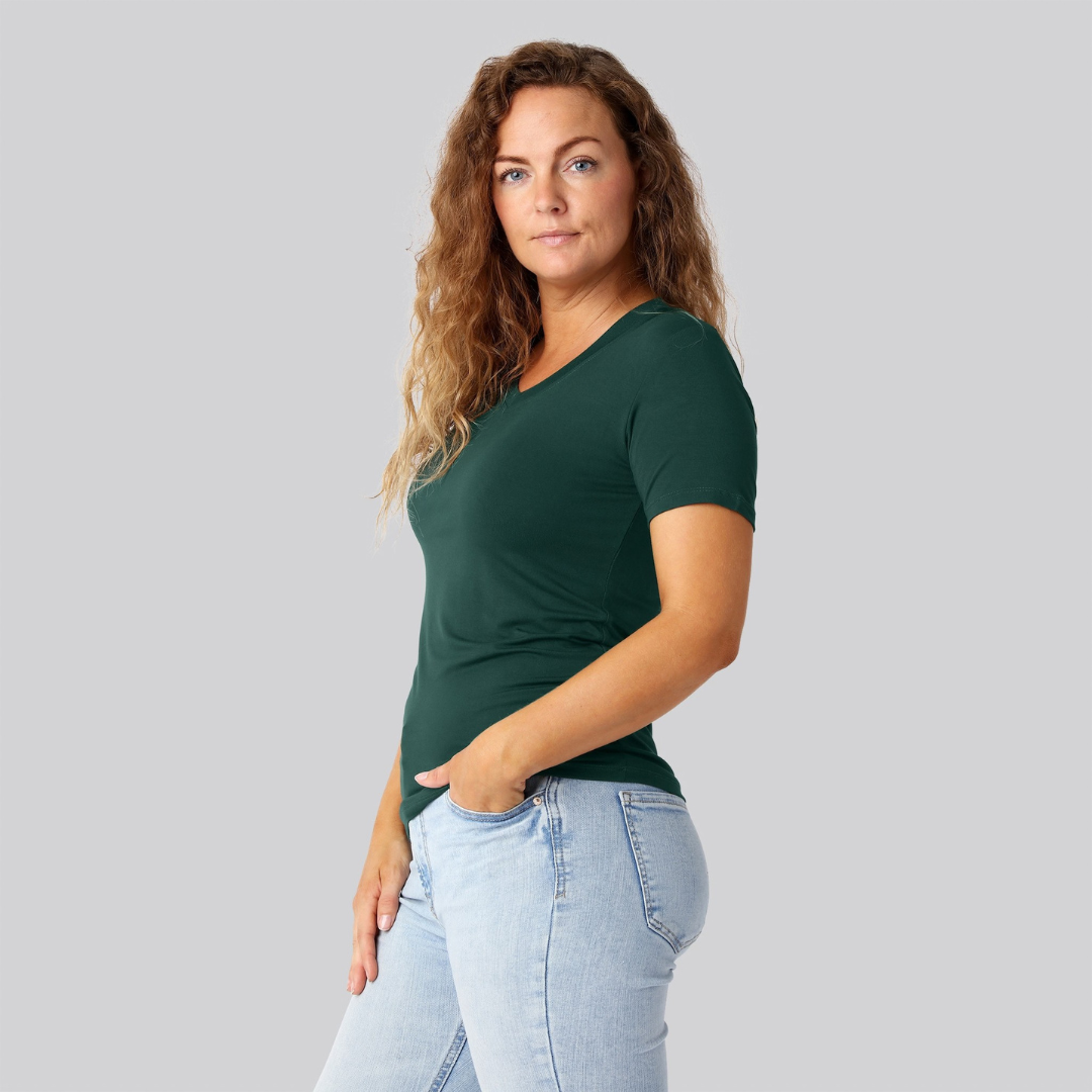 Bambus t-shirt v-hals i grøn damer
