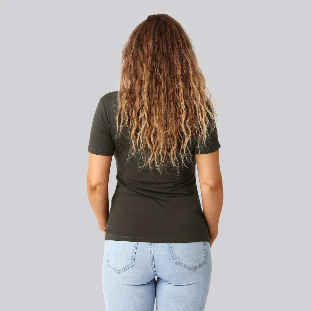 Bambus t-shirt v-hals i mørkegrøn til damer