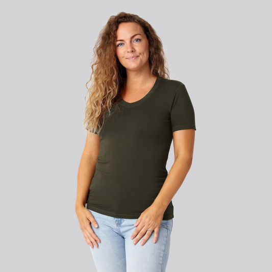 Bambus t-shirt v-hals mørkegrøn damer