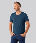Bambus t-shirt v-hals petroleumsblå mænd