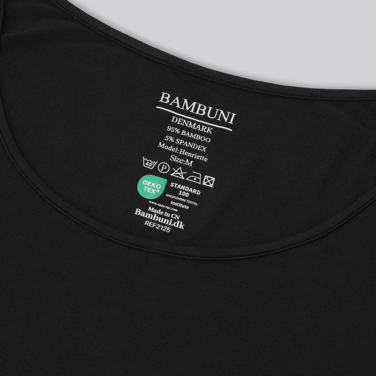 Bambus top m. smal strop i sort til damer carelabel