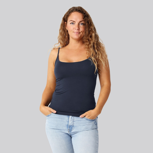Bambus top m. smal strop navy damer